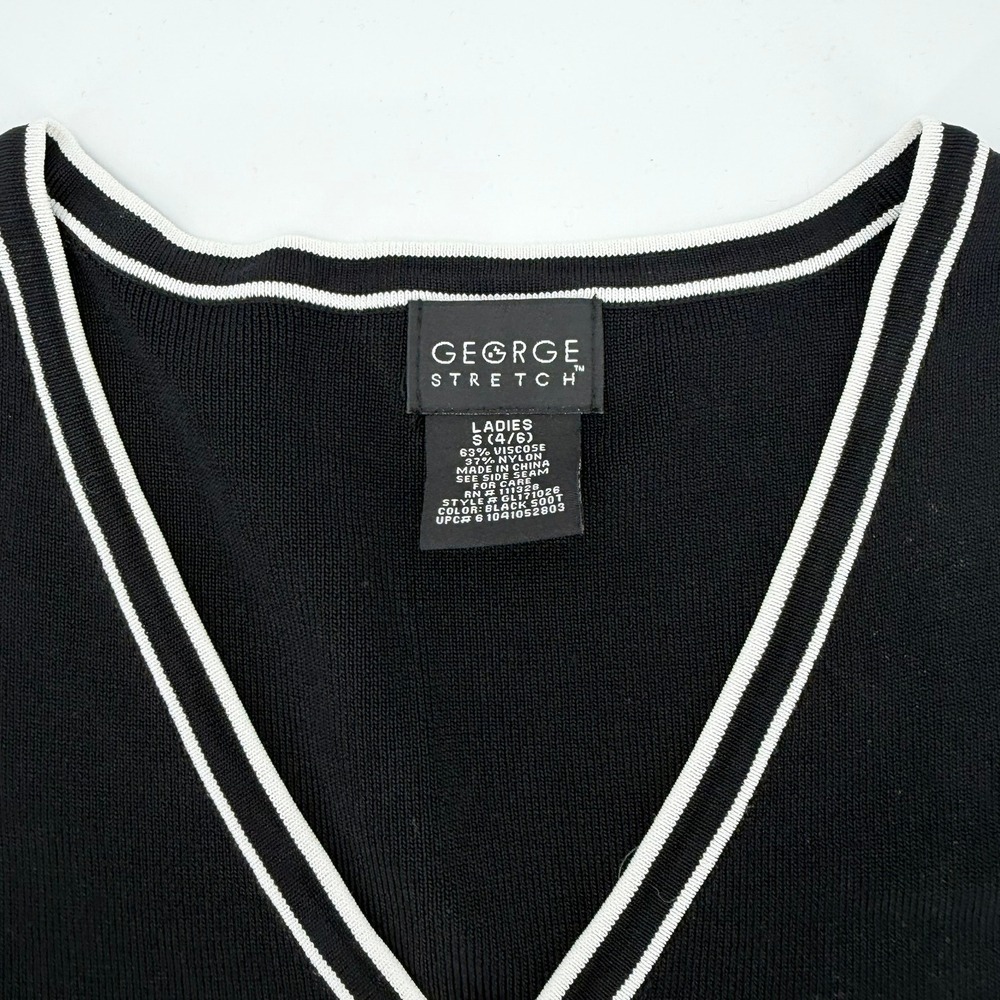 George Stretch Black White Striped V Neck Sleeveless Knit Top Womens L - Picture 3 of 5